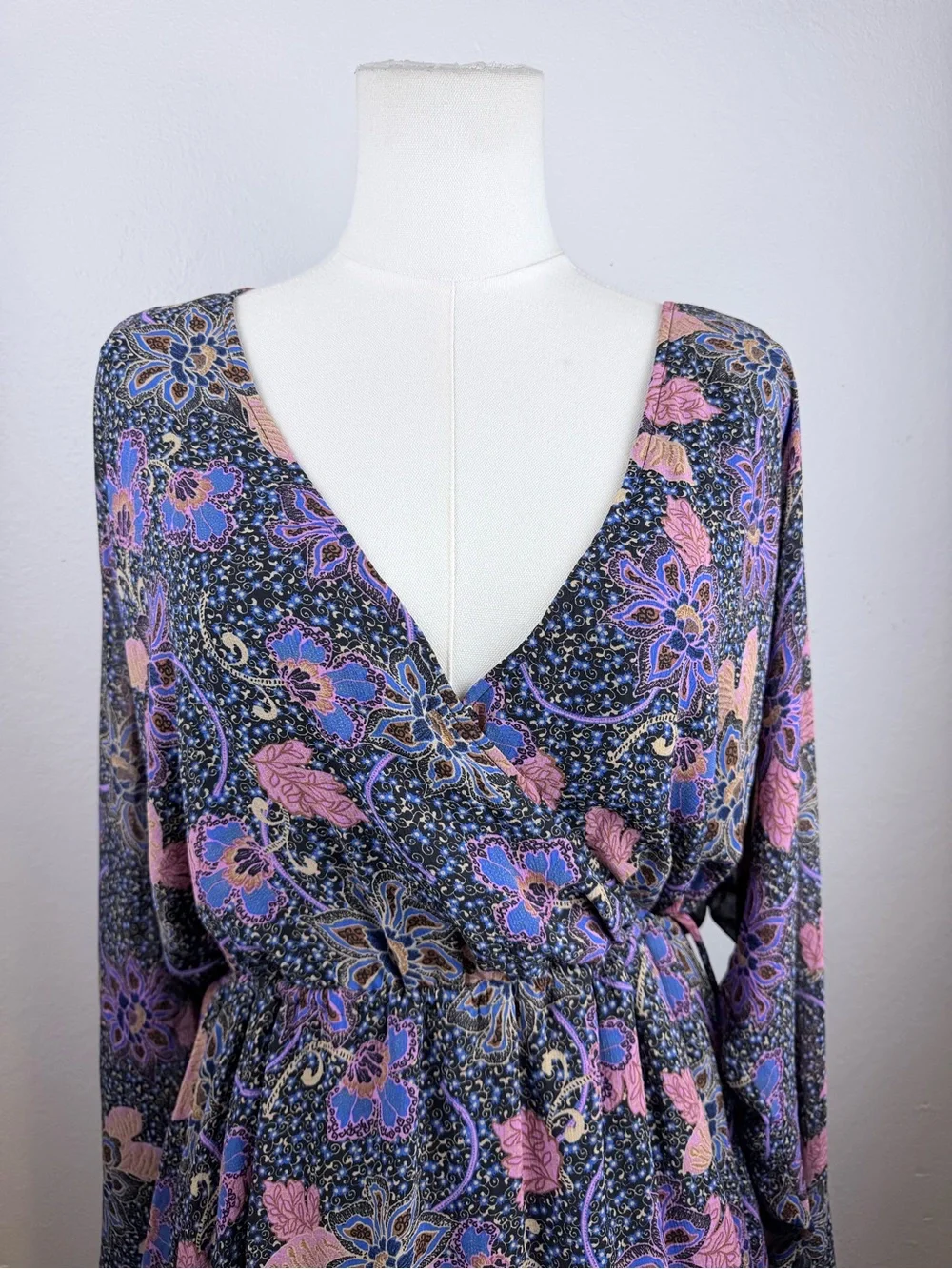Free People Navy Floral Print Tunic with Lavender & Blush Accents